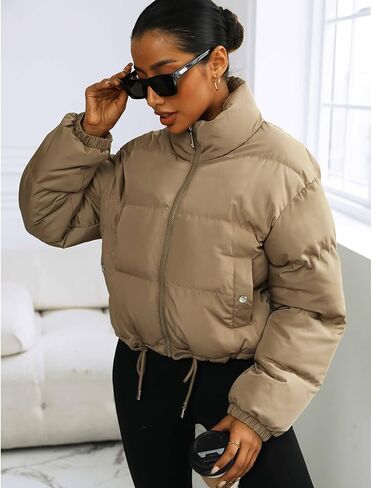 Puffer Jacket Womens Cropped Zip Up Padding Warm Quilted Jackets Winter Coats in Saudi Arabia