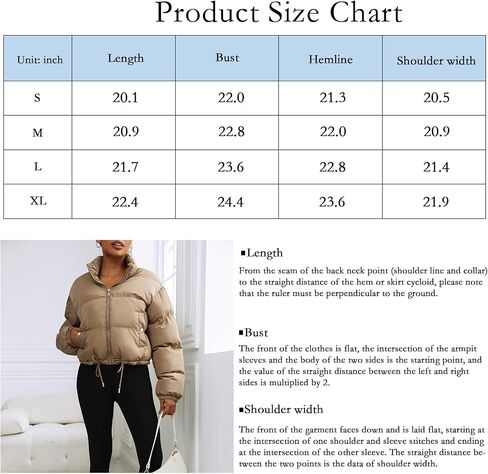 Puffer Jacket Womens Cropped Zip Up Padding Warm Quilted Jackets Winter Coats in Saudi Arabia