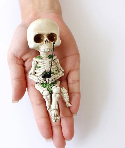Halloween Skeleton Fishing Decorations, Mini Outdoor Skeleton Halloween Decor, Funny Halloween Desk Decorations for Garden Pond Decor in Saudi Arabia
