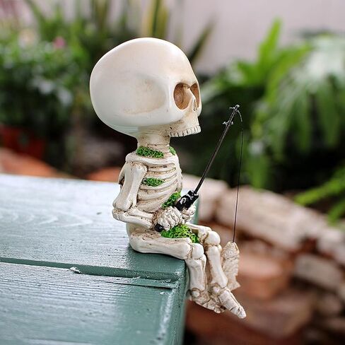 Halloween Skeleton Fishing Decorations, Mini Outdoor Skeleton Halloween Decor, Funny Halloween Desk Decorations for Garden Pond Decor in Saudi Arabia