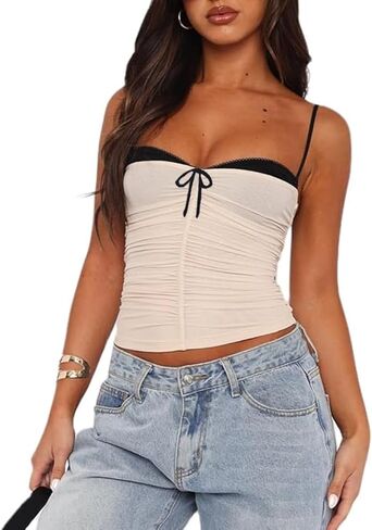 Women Lace Trim Camisole Square Neck Layered Lace Bralette Cute Going Out Spaghetti Strap Cami Y2k Tank Corset Top in Kuwait