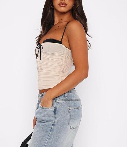 Women Lace Trim Camisole Square Neck Layered Lace Bralette Cute Going Out Spaghetti Strap Cami Y2k Tank Corset Top in Kuwait