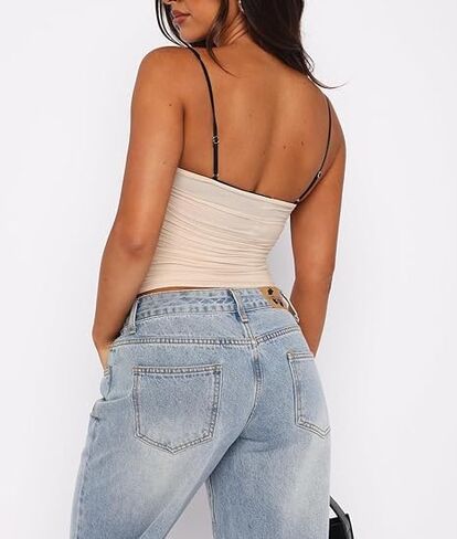 Women Lace Trim Camisole Square Neck Layered Lace Bralette Cute Going Out Spaghetti Strap Cami Y2k Tank Corset Top in Kuwait