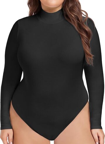 COOTRY Women's Plus Size Mock Turtle Neck Bodysuit Long Sleeve Basic Tops in Kuwait