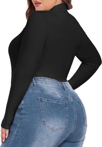 COOTRY Women's Plus Size Mock Turtle Neck Bodysuit Long Sleeve Basic Tops in Kuwait