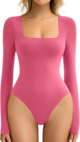 Avidlove Women's Long Sleeve Bodysuit Double Lined Square Neck Body Suit Tops Snap Closure Soft in Saudi Arabia