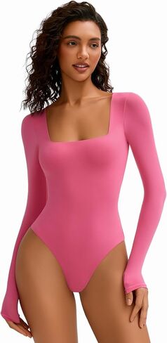 Avidlove Women's Long Sleeve Bodysuit Double Lined Square Neck Body Suit Tops Snap Closure Soft in Saudi Arabia