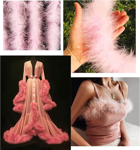 2 Yards Marabou Feather Boa for DIY Craft Sewing Clothing Trim Wedding Party Home Halloween Christmas Costume Decoration (Pink) in Saudi Arabia