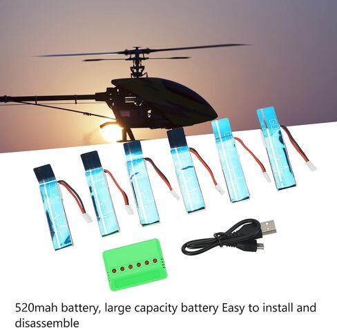 SUNGOOYUE RC Helicopter Lithium Battery with Charger, 3.7V 520mAh 30C Battery Helicopter Spare Parts for Wltoys XK K110S Remote Control Helicopter in Saudi Arabia