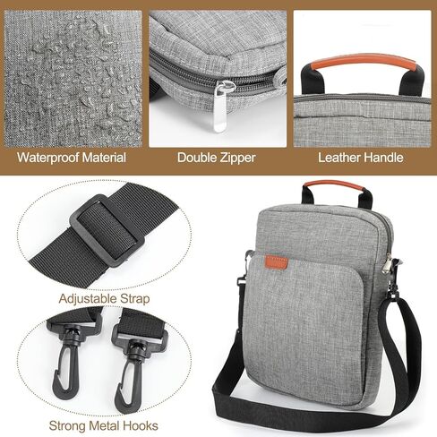 حافظة كتب رمادية مع سحاب وحزام كتف، حقيبة كتب بمقبض مقاس 11 × 9 حقيبة حمل كتب وحقيبة حماية للكتاب وغطاء متعدد الجيوب بغلاف مقوى وقلم دفتر الملاحظات هدية لمحبي الكتب in Kuwait