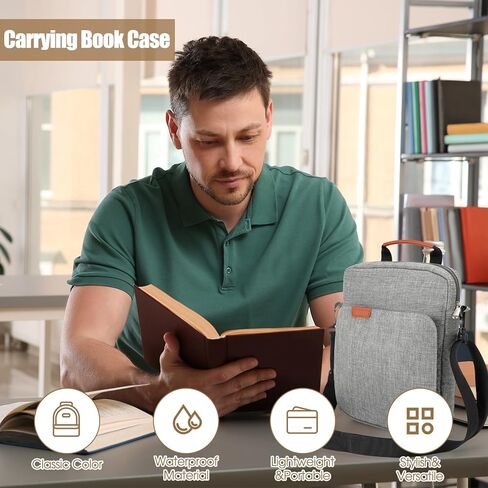حافظة كتب رمادية مع سحاب وحزام كتف، حقيبة كتب بمقبض مقاس 11 × 9 حقيبة حمل كتب وحقيبة حماية للكتاب وغطاء متعدد الجيوب بغلاف مقوى وقلم دفتر الملاحظات هدية لمحبي الكتب in Kuwait