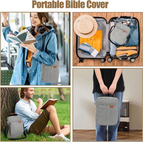 حافظة كتب رمادية مع سحاب وحزام كتف، حقيبة كتب بمقبض مقاس 11 × 9 حقيبة حمل كتب وحقيبة حماية للكتاب وغطاء متعدد الجيوب بغلاف مقوى وقلم دفتر الملاحظات هدية لمحبي الكتب in Kuwait