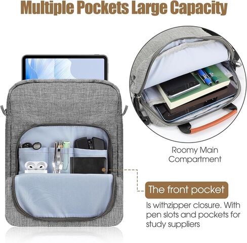 حافظة كتب رمادية مع سحاب وحزام كتف، حقيبة كتب بمقبض مقاس 11 × 9 حقيبة حمل كتب وحقيبة حماية للكتاب وغطاء متعدد الجيوب بغلاف مقوى وقلم دفتر الملاحظات هدية لمحبي الكتب in Kuwait