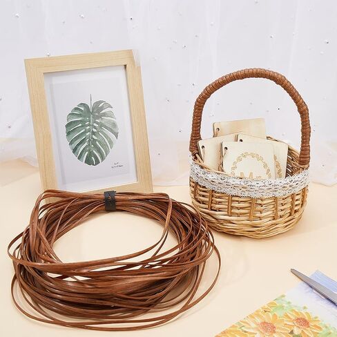 GORGECRAFT 5mm x 30m Rattan Repair Kit Weave Material Plastic Flat Basket Wicker Weaving Reed Synthetic Rattan Woven Knit Furniture Plastic Cane Fix Knit Vinyl for Garden Patio Chair Sofa Box Camel in Kuwait