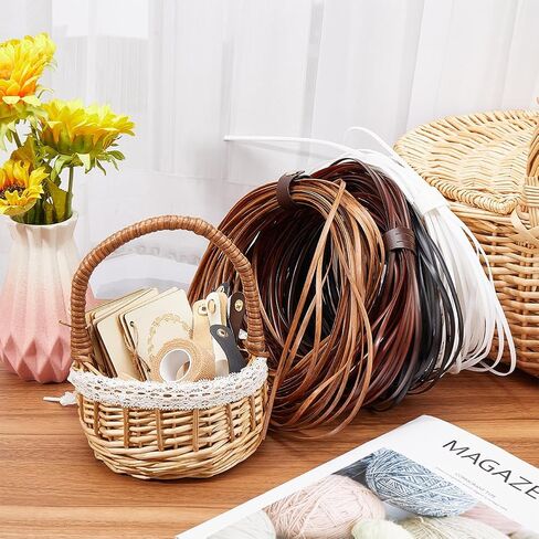 GORGECRAFT 5mm x 30m Rattan Repair Kit Weave Material Plastic Flat Basket Wicker Weaving Reed Synthetic Rattan Woven Knit Furniture Plastic Cane Fix Knit Vinyl for Garden Patio Chair Sofa Box Camel in Kuwait