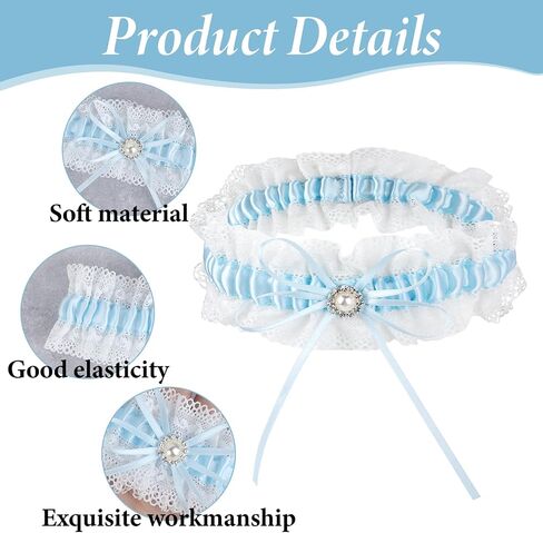 Blue Lace Garter Belt for Bride Stretch Bridal Garter Elastic Leg Garter Belt Prom Thigh Garter Plus Size Wedding Garter Gift with Pearl Satin Bow for Women Girls Brides in Saudi Arabia