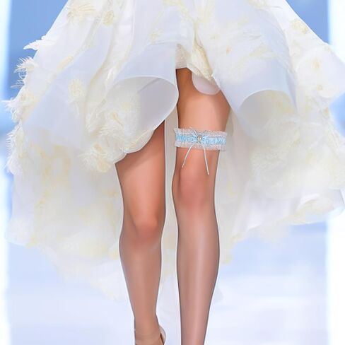 Blue Lace Garter Belt for Bride Stretch Bridal Garter Elastic Leg Garter Belt Prom Thigh Garter Plus Size Wedding Garter Gift with Pearl Satin Bow for Women Girls Brides in Saudi Arabia
