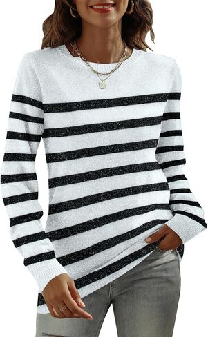 DUTUT Women's Long Sleeve Glitter Tops Crewneck Pullover Sweater Basic Casual Solid Color Tunic Tops Fall Soft Sweater in Saudi Arabia