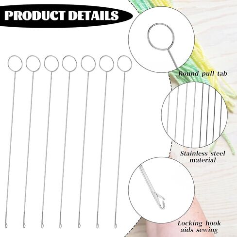 7Pcs 10.4" Loop Turner, Loop Turner Silicone Bead Threader Tool, Stainless Steel Drawstring Threader for Sewing Fabric Threading, DIY Knitting Accessories Sewing Loop Turner Tools in Saudi Arabia