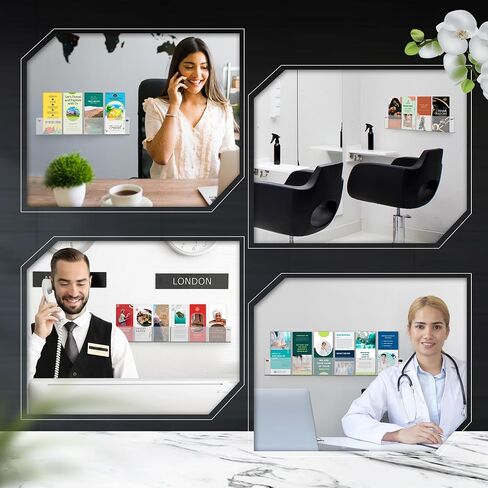 Gomos Acrylic Brochure Holder Wall Mount - Aesthetic Design, Optimized Shape, Pamphlet Holder Wall Mount - Perfect for Flyer Stand, Wall Brochure Holder - (Pack of 4) in Saudi Arabia