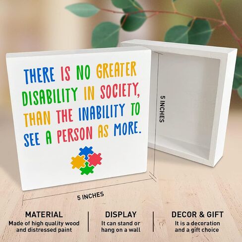 NKBINLILI Autism Awareness Teacher Thank You Sign, Wooden Box Decor 5x5 inches in Saudi Arabia