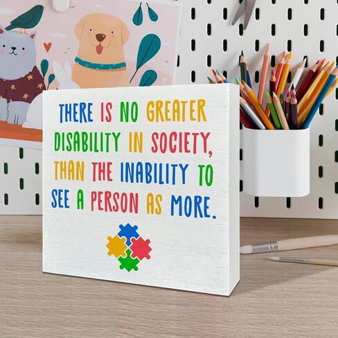 NKBINLILI Autism Awareness Teacher Thank You Sign, Wooden Box Decor 5x5 inches in Saudi Arabia