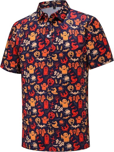 Halloween Shirt for Men Pumpkins Printed Casual Short Sleeve Golf Polo Shirts for Men in Saudi Arabia