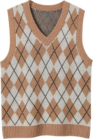 Women's 100% Merino Wool Sweater Vest 2024 Fall Winter Diamond Lattice V Neck Sleeveless Knit Sweater Vest in Saudi Arabia