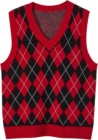 Women's 100% Merino Wool Sweater Vest 2024 Fall Winter Diamond Lattice V Neck Sleeveless Knit Sweater Vest in Saudi Arabia