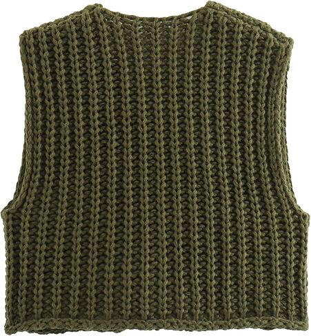 HOULENGS Women's Winter Chunky Sweater Vest 2024 Button Down Sleeveless Knit Top Fashion Cardigan Vest with Pockets in Saudi Arabia