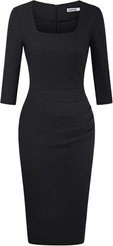 فستان نسائي من MUXXN Vintage950s برقبة سكوب متوسط ​​الطول 3/4 كم قلم رصاص Bodycon ملابس عمل للعمل كاجوال in Kuwait
