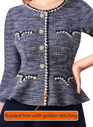 VFSHOW Womens 2024 Fall Work Business Dresses Buttons Peplum Office Slimming Crew Neck Patchwork A-Line Fit and Flare Dress in Saudi Arabia