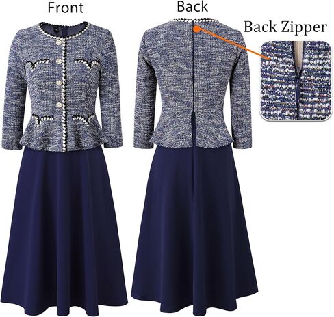 VFSHOW Womens 2024 Fall Work Business Dresses Buttons Peplum Office Slimming Crew Neck Patchwork A-Line Fit and Flare Dress in Saudi Arabia