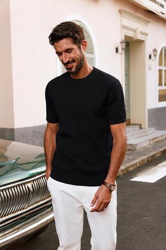 PJ PAUL JONES Mens T-Shirts Knit Short Sleeve Crewneck Shirt Casual Textured Pullover Tees in Saudi Arabia