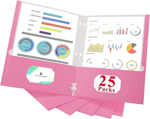 25 Packs File Folder Letter Size,2 Pocket File Folders,3 Hole Punched,Pink Pocket Folders with Holes for School,Office,and Home Use,Fit 3-Ring Binders in Saudi Arabia