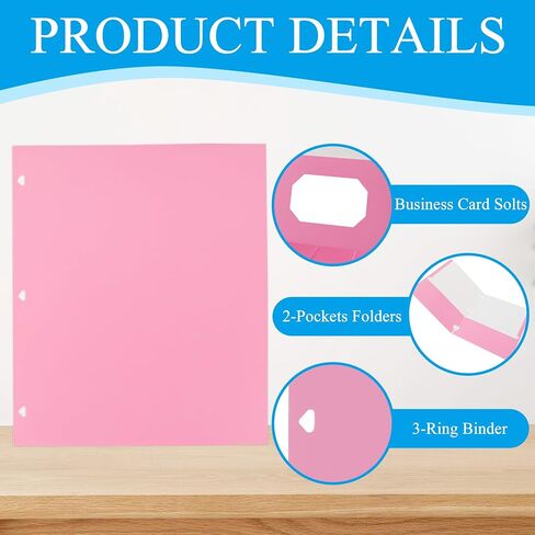 25 Packs File Folder Letter Size,2 Pocket File Folders,3 Hole Punched,Pink Pocket Folders with Holes for School,Office,and Home Use,Fit 3-Ring Binders in Saudi Arabia