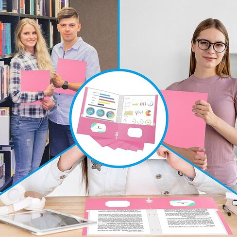 25 Packs File Folder Letter Size,2 Pocket File Folders,3 Hole Punched,Pink Pocket Folders with Holes for School,Office,and Home Use,Fit 3-Ring Binders in Saudi Arabia