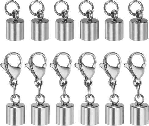 HARFINGTON 6pcs Cord End Cap 1.5mm ID Lobster Claw Clasp End Caps Stainless Steel for DIY Bracelets Necklaces, Silver Tone in Saudi Arabia