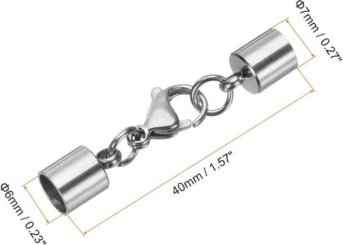 HARFINGTON 6pcs Cord End Cap 1.5mm ID Lobster Claw Clasp End Caps Stainless Steel for DIY Bracelets Necklaces, Silver Tone in Saudi Arabia