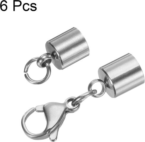 HARFINGTON 6pcs Cord End Cap 1.5mm ID Lobster Claw Clasp End Caps Stainless Steel for DIY Bracelets Necklaces, Silver Tone in Saudi Arabia
