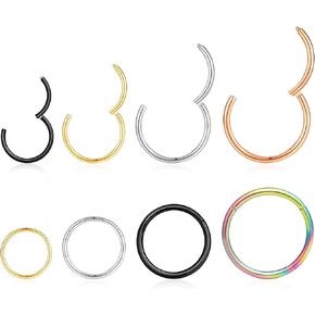 8Pcs 18G Nose Rings Hoops Set Surgical Stainless Steel Nose Piercing Jewelry for Women Men Hinged Clicker Hypoallergenic Septum Nose Lip Rings 6mm 8mm 10mm 12mm