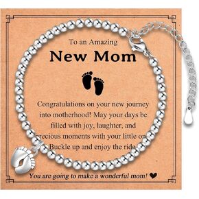 Leyung Gifts for New Mom Pregnant Mom Mom to Be, Baby Feet Charm Bracelet Jewelry, First Mothers Day Birthday Christmas Pregnancy Gifts for 1st Time Mom