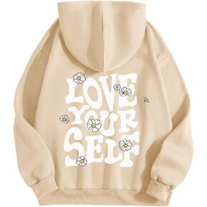Aesthetic Preppy Hoodies for Teen Girls Cute Graphic Sweatshirts Inspirational Letter Slogan Loose Fit Pullover Tops