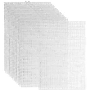 24PCS 7 Count Plastic Mesh Canvas Sheets, 7 CT Perforated Plastic Stitching Canvas Cross Stitch Plastic Mesh Canvas for Embroidery, Crafts DIY Crochet Projects, 13.2 X 10.2 Inch, White