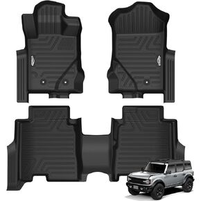 سجادات أرضية GORWARE لسيارة Ford Bronco 4 Door 2024 2023 2022 2021، سجادات أرضية لجميع الأحوال الجوية، سجادات أرضية السيارات لملحقات Ford Bronco، بطانات أرضية ملائمة حسب الطلب TPE، سجادات أرضية السيارة للصف الأول والثاني