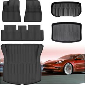 Floor Mat for Tesla Model 3 2024, All Weather Odorless Durable TPE Trunk Liner for Model 3, Set of 6