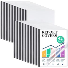 42 Pack Report Covers, COIDEA Report Covers with Sliding Bar, Presentation Folders for A4 and Letter Size Paper, Clear Report Covers Binder Bulk for School Business, 70 Sheet Capacity