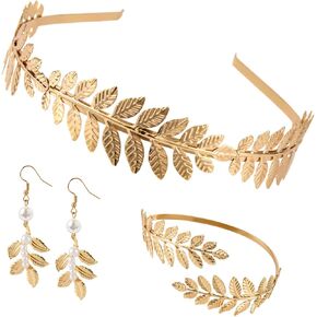 Greek Goddess Accessories, Premium Alloy Greek Goddess Costume Accessories Set Headband Earrings and Armlets for Women Girls Headdress Wedding Ceremony Decorations Supplies