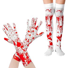 1 Pair Bloody Gloves Stockings Set Halloween Blood Stockings Gloves Halloween Party Costume Cosplay Accessory for Halloween Zombie Scary Party Costume Cosplay