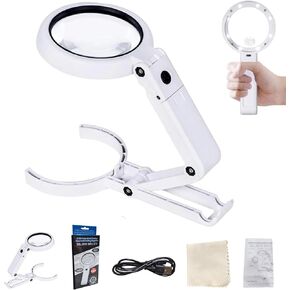 Rongon Foldable Magnifying Glass with Light and Stand 5X 11X Illuminated Handheld Magnifier for Close Work Lighted Folding Magnifier for Reading Inspection Jewelry Stamp